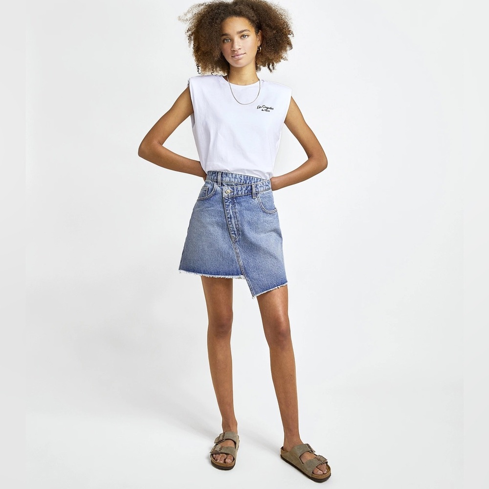 NWOT LES COYOTES DE PARIS Denim Mini Skirt in Blue Size 12